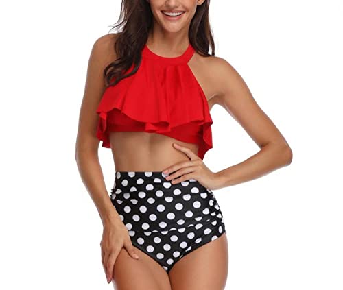 YHKTYV Loción Hoja Espalda Tiras Cruzadas Bikini Estampado De Dos Piezas Traje De Baño Femenino-Rojo_L Traje De Baño Ajustado Ropa De Playa Ropa De Playa Casual Favorecedora