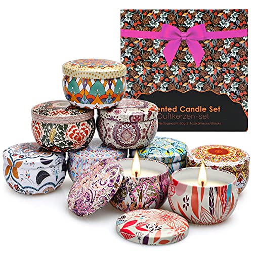 Yinuo Candle Juego de Velas Perfumadas de 9 Piezas, Cire de Soja Bougie en Portable, pour L'aromathérapie Mariage Bath Yoga Cadeau de Fête des Mères et La Saint Valentin, Pour Fête Décor, Noël