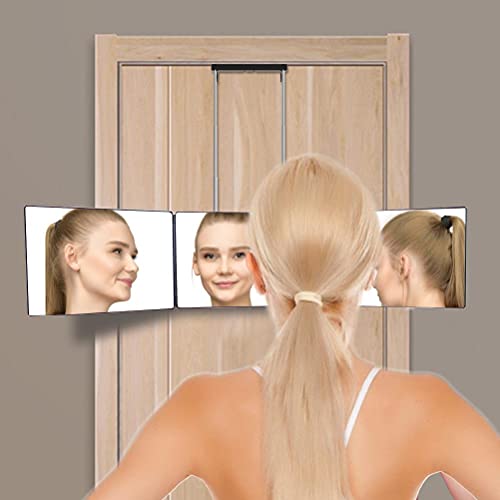 YIPUTONG Espejo de Maquillaje de 3 vías con Gancho retráctil, Espejo de Brillo Ajustable para Colgar, Espejo de Ducha LED para Maquillaje, peluquería, Corte, Afeitado