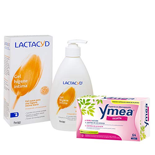 Ymea Silueta - Tratamiento de la Menopausia, Doble acción - Control de Sofocos y Control de la Silueta, 64 cápsulas, Tratamiento 1 mes + Lactacyd Gel de Higiene Íntima Diario, Ph Equilibrado, 400 ml