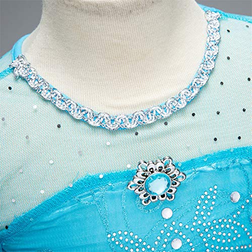 YOSICIL Vestido de Princesa Elsa Vestido Frozen Niñas Disfraz Traje de Cumpleaños ninas Fancy Dress nina Disfraz Elsa Princesa Cosplay con Accesorios traje de arrastre 3-10Años 110-150cm, Azul 120