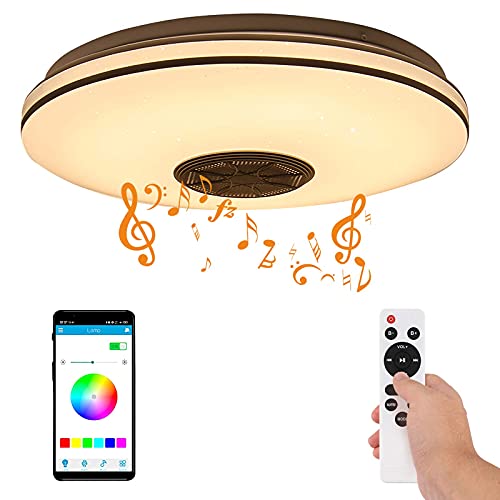 Youool lamparas de techo led dormitorio 36 W, lampara bluetooth altavoz techo,control remoto de la aplicación + brillo ajustable + cambio de color,sala de estar, iluminación del pasillo