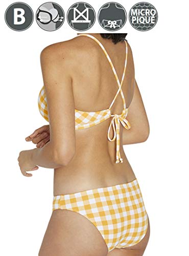 YSABEL MORA - Bikini Tipo Top Cuadro Vichy Mujer Color: Mostaza Talla: 95