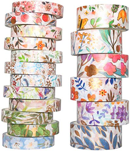 YUBX 18 rollo Washi Tape Set cinta adhesiva decorativa Washi Glitter Adhesivo de Cinta Decorativa para DIY Crafts Scrapbooking (Blooming 18 Rollo)