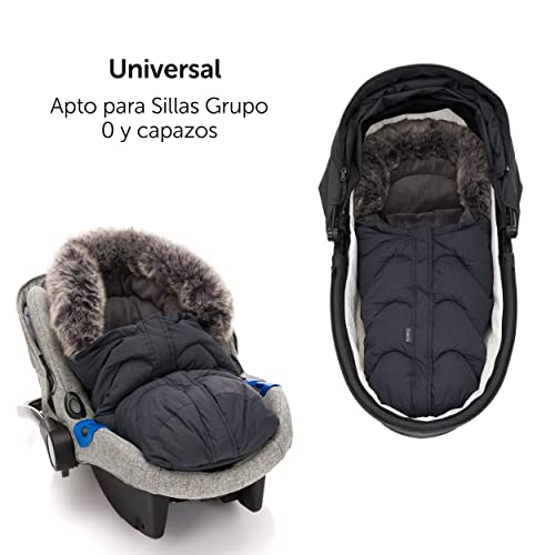 Zamboo Saco Grupo 0 Universal Invierno - Saco Capazo Bebe con forro polar térmico y pelo - Saco Cuco bebe universal para arnés de seguridad de 3 y 5 puntos- gris oscuro