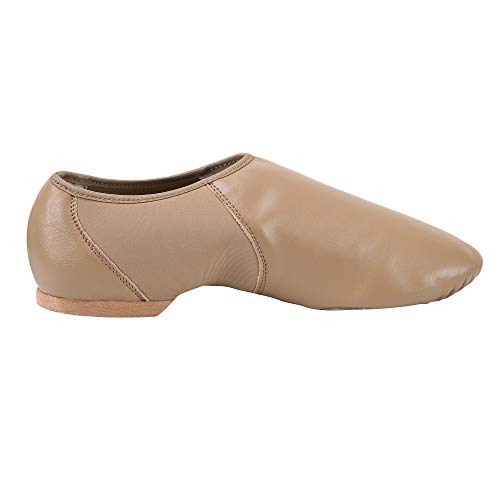 Zapatos de Jazz sin cordones de piel para mujer - TBJS-1003-Brown-5M, 5M-Heel to Toe 8 5/8 inches, Marrón