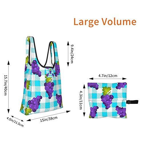 ZCHW Imprimir Tartán Tartán y uvas Bolsas de comestibles lavables reutilizables Bolsas de compras grandes ecológicas plegables