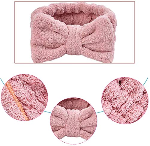 ZEEREE 4 Piezas Diadema Maquillaje,Coral Fleece Mujeres Maquillaje Spa Head Bandas Bowknot Pelo Bandas Lavado de Cara Ducha Diadema