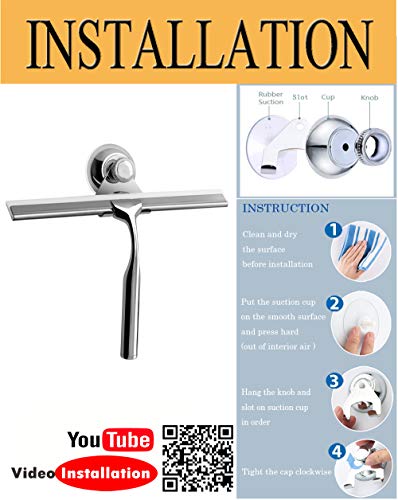 Zindoo Limpiacristales Ducha Extractor de baño y Ducha Borrador Acero Inoxidable Limpiacristales con Colgador de Pared Baño Borrador 25x17 cm (LxW)