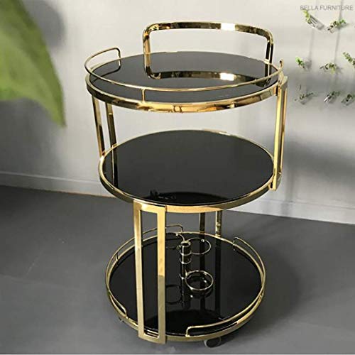 ZQH Carro de Baño/Carrito de Té Multifuncional de Cristal Templado de Metal/de la Isla de la Isla de la Isla (4 Estilos),Dorado Champagne,Vidrio Negro