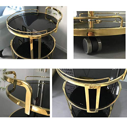 ZQH Carro de Baño/Carrito de Té Multifuncional de Cristal Templado de Metal/de la Isla de la Isla de la Isla (4 Estilos),Dorado Champagne,Vidrio Negro