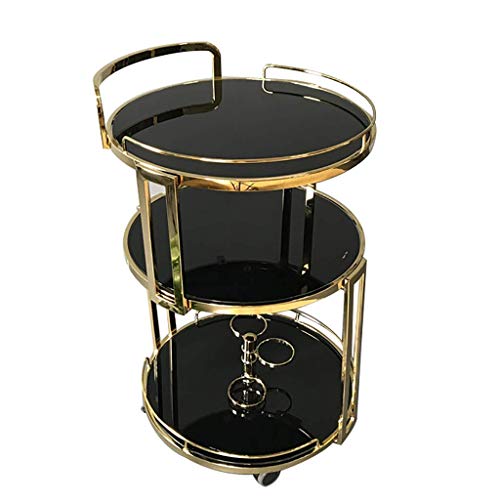 ZQH Carro de Baño/Carrito de Té Multifuncional de Cristal Templado de Metal/de la Isla de la Isla de la Isla (4 Estilos),Dorado Champagne,Vidrio Negro